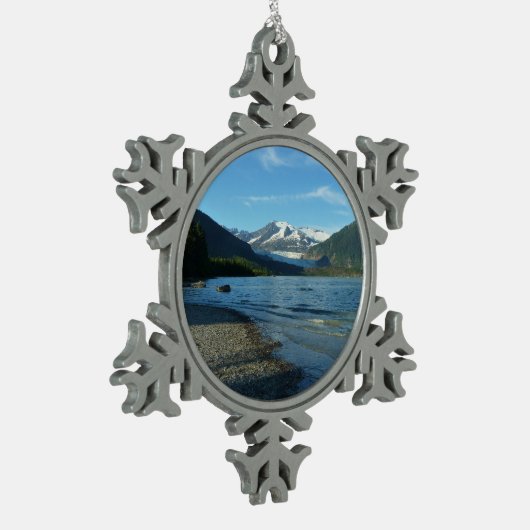 Mendenhall See Juneau Alaska Landschaft Schneeflocken Zinn-Ornament (Links)
