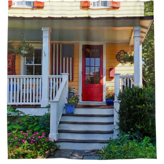 Mendham NJ - Veranda mit hölzerner amerikanischer Duschvorhang (Vorderseite)