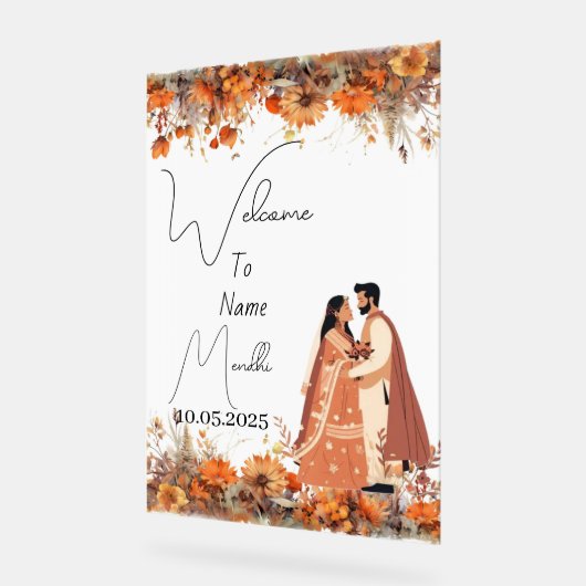 Mendhi-Zeichen für Burnorange Acrylschild (Winkel)