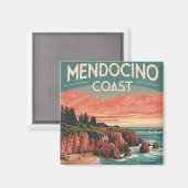 Mendocino Küste, Kalifornien Retro Wasserfarbe Magnet (Vorderseite/Rückseite)