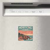 Mendocino Küste, Kalifornien Retro Wasserfarbe Magnet (In Situ (Geschirrspüler))