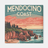 Mendocino Küste, Kalifornien Retro Wasserfarbe Magnet (Vorne)