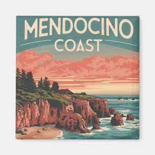 Mendocino Küste, Kalifornien Retro Wasserfarbe Magnet