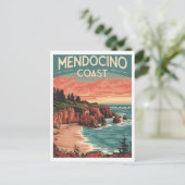 Mendocino Küste, Kalifornien Retro Wasserfarbe Postkarte (Stehend Vorderseite)