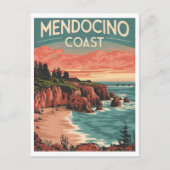 Mendocino Küste, Kalifornien Retro Wasserfarbe Postkarte (Vorderseite)