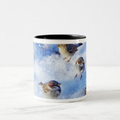 Menge der Haus-Spatzen "Passant domesticus" an Zweifarbige Tasse (Mittel)