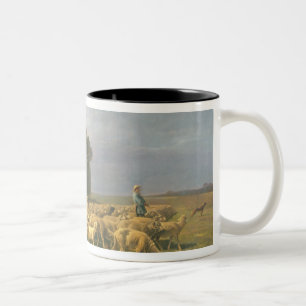 Menge der Schafe in einer Landschaft Zweifarbige Tasse