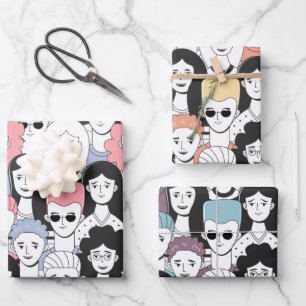Menge von Menschen, die Papier einwickeln Set