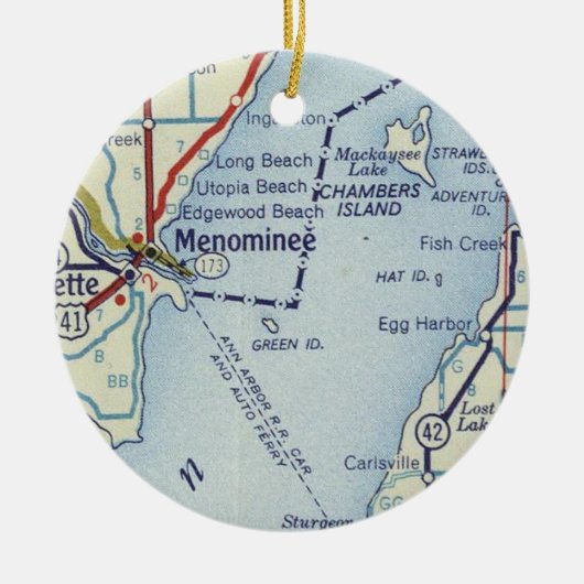 Menominee MI Map Keramik Ornament (Vorne)