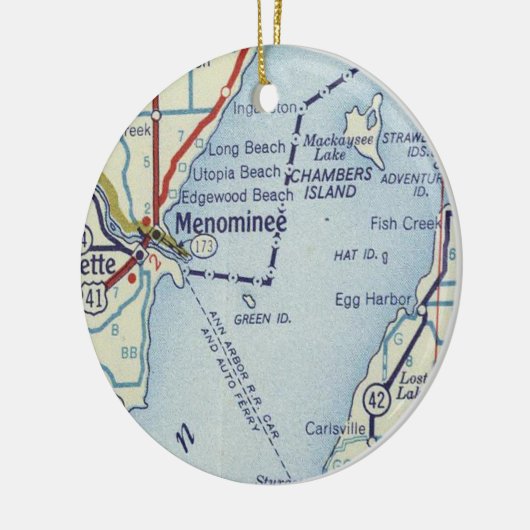 Menominee MI Map Keramik Ornament (Links)