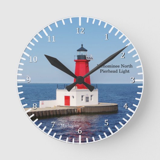 Menominee North Pierhead Light clock Runde Wanduhr (Vorderseite)