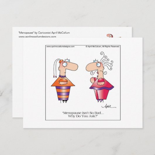 MENOPAUSE Cartoon Postcard bis April McCallum Postkarte (Vorne/Hinten)