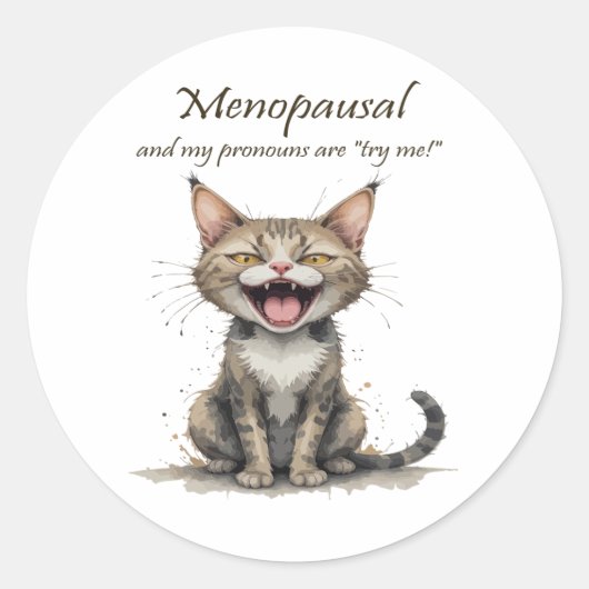 Menopause Humor Gestresste Wütende Katze Runder Aufkleber (Vorderseite)