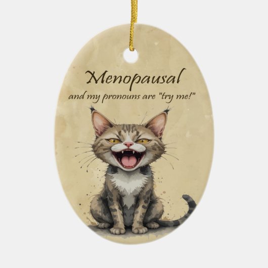 Menopause Humor Stressed Angry Cat Keramik Ornament (Vorne)