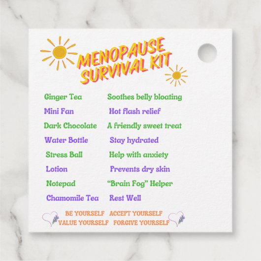 Menopause Überlebenskit-Tag Geschenkanhänger (Rückseite)