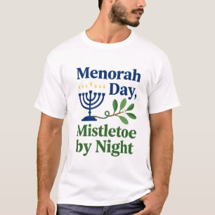 Menora bei Tag Mistelzweig bei Nacht Christmukkah T-Shirt