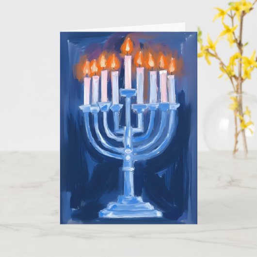 Menora Blaue Chanukka Karte (Gelbe Blume)