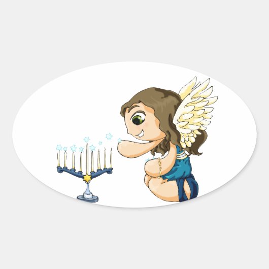 Menorah Angel Ovaler Aufkleber (Vorderseite)