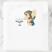 Menorah Angel Ovaler Aufkleber (Tasche)