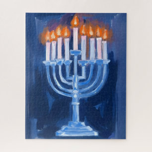 Menorah Blau Hanukkah-Gemälde Feiertag Puzzle