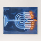 Menorah Blau Hanukkah-Gemälde Feiertag Puzzle (Horizontal)