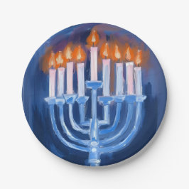 Menorah Blue Hanukkah Watercolor Holiday Pappteller
