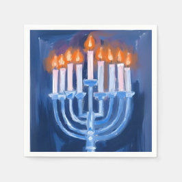 Menorah Blue Hanukkah Watercolor Holiday Serviette