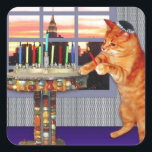 menorah cat.jpg quadratischer aufkleber<br><div class="desc">Nicht nur für Chanukah mehr - dieser hübsche Ingwer zündet die Kerzen an,  denn hier ist ein großes Wunder passiert!</div>