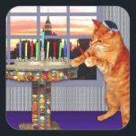 menorah cat.jpg quadratischer aufkleber<br><div class="desc">Nicht nur für Chanukah mehr - dieser hübsche Ingwer zündet die Kerzen an,  denn hier ist ein großes Wunder passiert!</div>