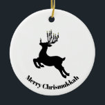 Menorah Deer Silhouette Chrismukkah Ornament<br><div class="desc">Dieses Ornament zeigt meine jüdische Version von Rudolph. Dieses Reh hat eine Menorah als seine Geweihten (mit 8 Kerzen auf ihnen). Dann got er die eine Kerze auf der Nase, um auch beim Licht zu helfen. Der Text auf diesem Ornament ist für den Anzug von Ihnen oder Ihrem Empfänger anpassbar....</div>