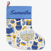 Menorah & Dreidel Blue Hanukkah Strumpf Großer Weihnachtsstrumpf (Vorderseite)