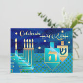 Menorah & Dreidels Hanukkah Celebration Einladung (Stehend Vorderseite)