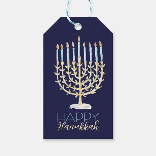 Menorah Gift Tag - Navy Blue Geschenkanhänger (Vorderseite)