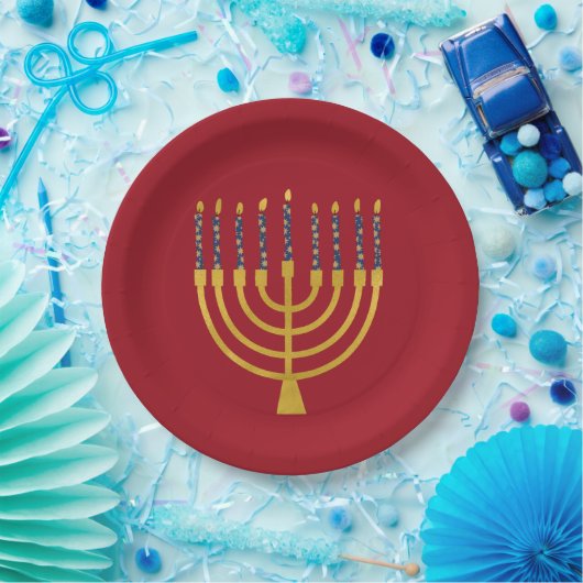 Menorah Hanukkah Blaue Kerzen Elegant Pappteller (Party)