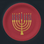 Menorah Hanukkah Blaue Kerzen Elegant Pappteller<br><div class="desc">Imitate Goldfolie menorah Kerzen für Ihre Hanukka Feier. Whimsical menorah Illustration mit weißen Sternen bedeckte Himmelskerzen auf einem Imitat Gold menorah Kerzenständer. Menorah elegante Sterne Hanukkah illustrierte Design Geschenke und Papierprodukte.</div>