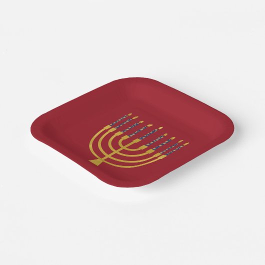 Menorah Hanukkah Blaue Kerzen Elegant Pappteller (Gewinkelt)