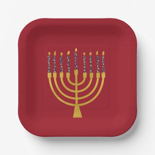 Menorah Hanukkah Blaue Kerzen Elegant Pappteller (Vorderseite)