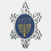 Menorah Hanukkah Blaue Kerzen Zeichnend Schneeflocken Zinn-Ornament (Rechts)
