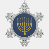 Menorah Hanukkah Blaue Kerzen Zeichnend Schneeflocken Zinn-Ornament (Vorderseite)