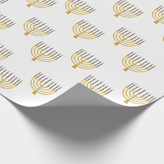 Menorah Hanukkah Blue Candles Zeichnend Urlaub Geschenkpapier (Ecke)