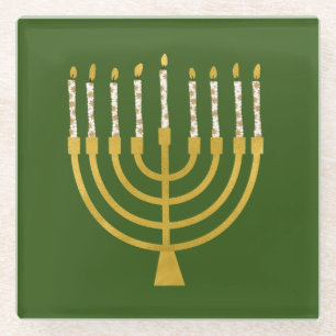 Menorah Hanukkah Candles Festival Elegant Grün Glasuntersetzer