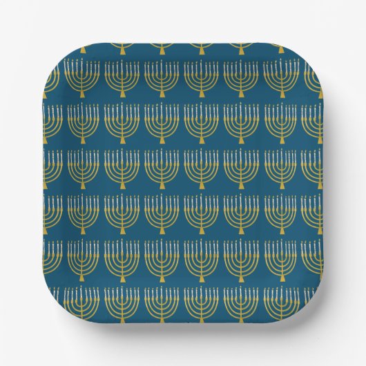 Menorah Hanukkah Candles Muster Blau Pappteller (Vorderseite)
