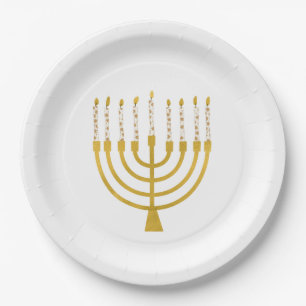 Menorah Hanukkah Celestial Candles Zeichnend Hochz Pappteller