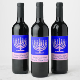 Menorah Hanukkah Cobalt Blauer Ihr Text Weinetikett