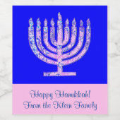 Menorah Hanukkah Cobalt Blauer Ihr Text Weinetikett (Einzelnes Label)