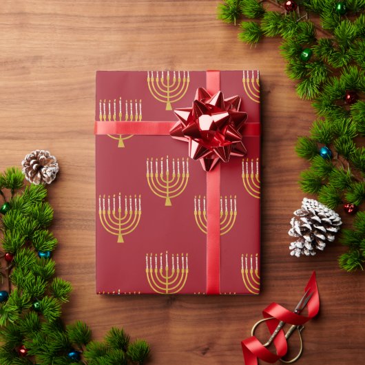 Menorah Hanukkah Kerzen Zeichnend festliche Ruby R Geschenkpapier (Feiertagsgeschenk)