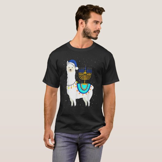 Menorah Hanukkah Llama Cute Alpaca Chanukah Christ T-Shirt (Vorne ganz)