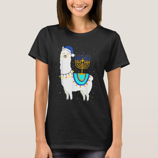 Menorah Hanukkah Llama Cute Alpaca Chanukah Christ T-Shirt (Vorderseite)