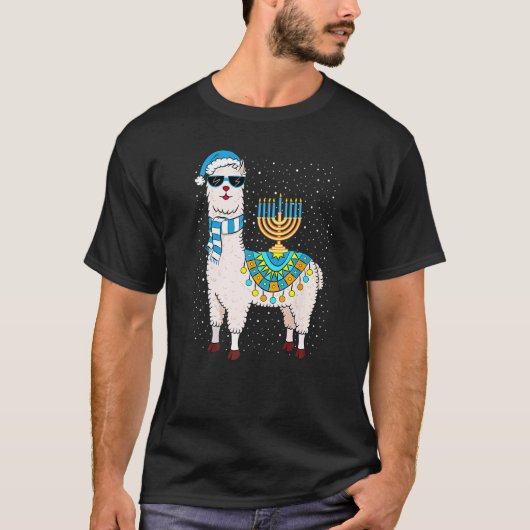 Menorah Hanukkah Llama Cute Alpaca Chanukah Premiu T-Shirt (Vorderseite)