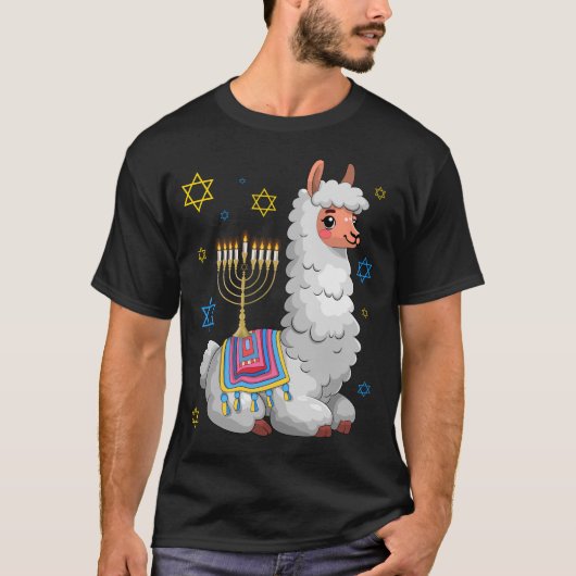 Menorah Hanukkah Llama Niedlich Alpaca Chanukah T-Shirt (Vorderseite)